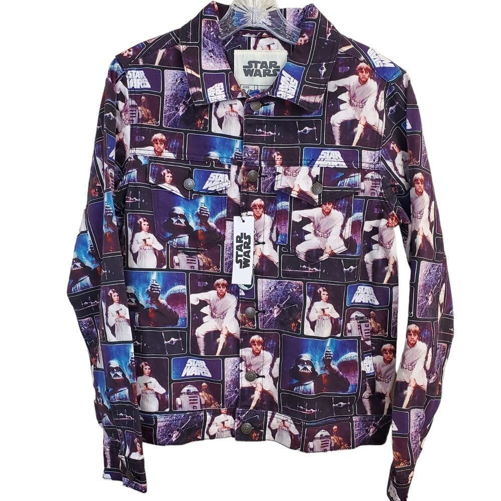 NWT Womens Star Wars Cakeworthy Denim allover print jacket Size S 100% cotton